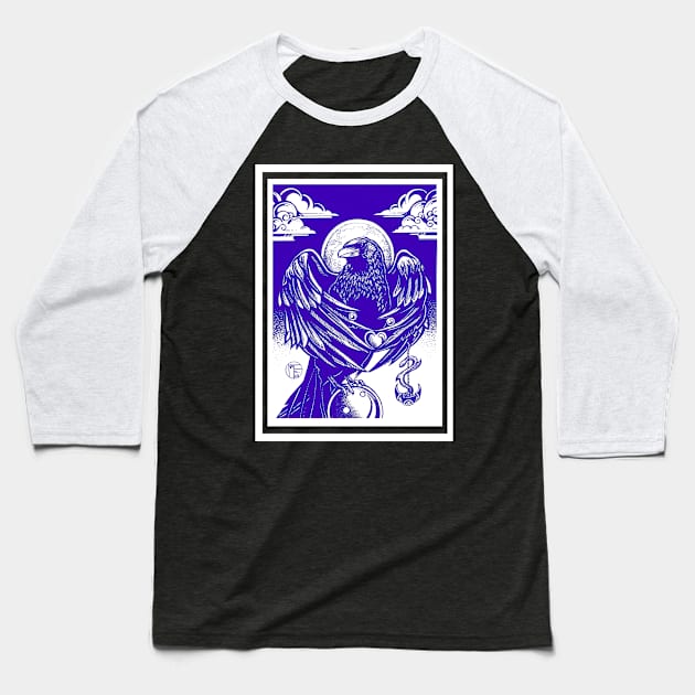 The Raven's Gift - White Outline, Blue Version Baseball T-Shirt by Nat Ewert Art